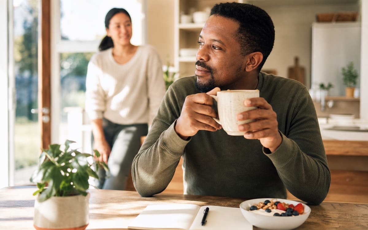 Adult beginning a hopeful morning routine during their first week without alcohol